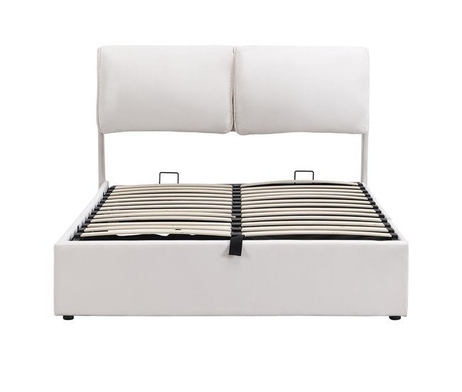 Conforama Cama con almacenaje de terciopelo - 140x200 cm - con 3 cajones - Blanco (sin colchón)