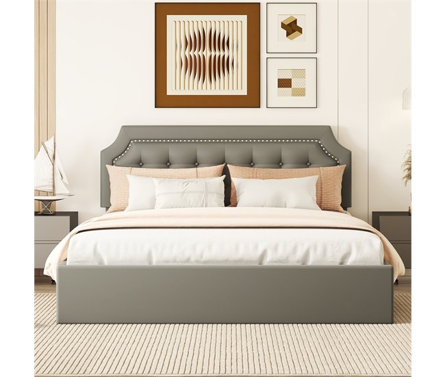 Conforama Cama Con Almacenaje Doble Acolchada 160x200 Cm - Con Sistema Hidráulico Exclusivo - Gris