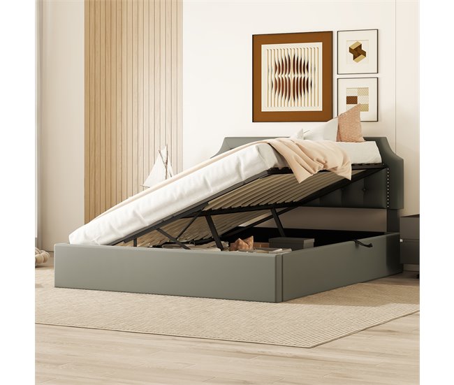 Conforama Cama Con Almacenaje Doble Acolchada 160x200 Cm - Con Sistema Hidráulico Exclusivo - Gris