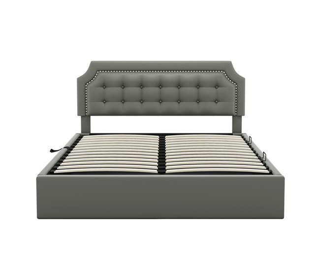 Conforama Cama con almacenaje doble acolchada 160x200 cm - con sistema hidráulico exclusivo - Gris