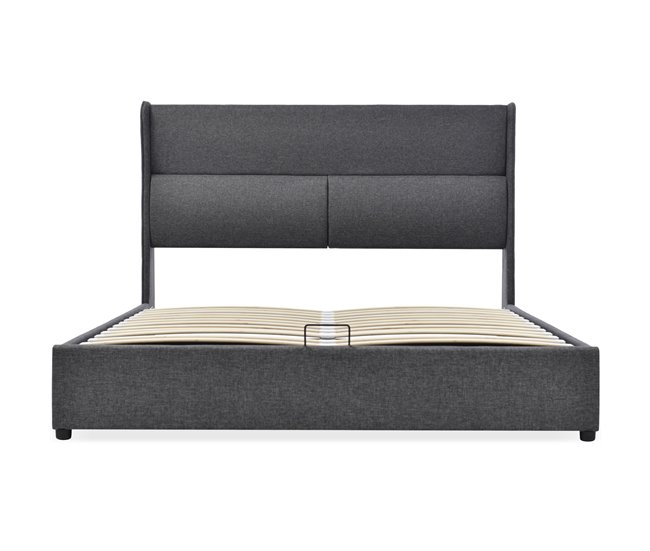 Conforama Cama contenedor 140x200 cm con cabecero ajustable en tejido de lino - Gris