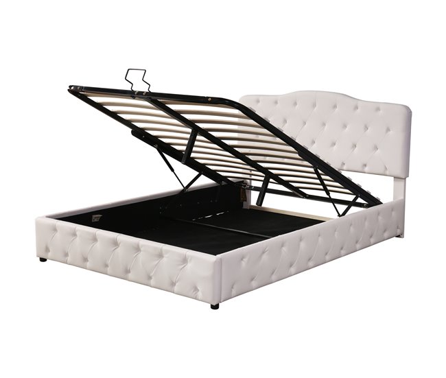 Conforama Cama contenedor 140x200 cm en piel sintética - con cabecero ajustable - Blanco