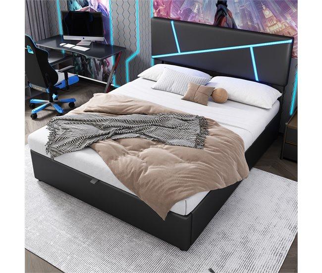 Conforama Cama Contenedor 140x200 Cm En Símil Piel - Con LED Y Somier - Negro
