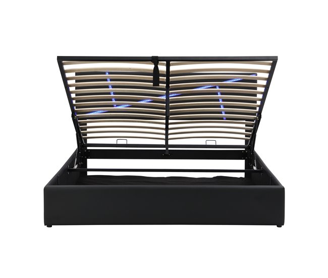 Conforama Cama contenedor 140x200 cm en símil piel - con LED y somier - Negro