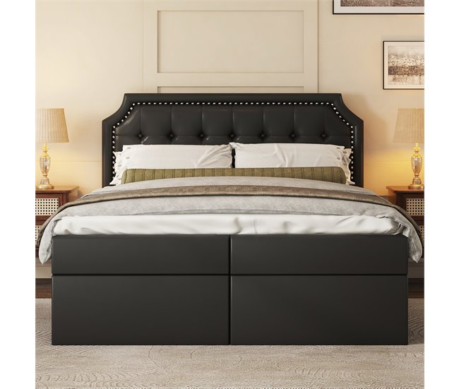Conforama Cama Contenedor 140x200cm Acolchada En Símil Piel - Abierta Por Ambos Lados - Negro