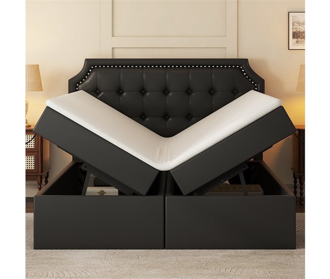 Conforama Cama Contenedor 140x200cm Acolchada En Símil Piel - Abierta Por Ambos Lados - Negro