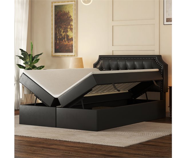 Conforama Cama Contenedor 140x200cm Acolchada En Símil Piel - Abierta Por Ambos Lados - Negro