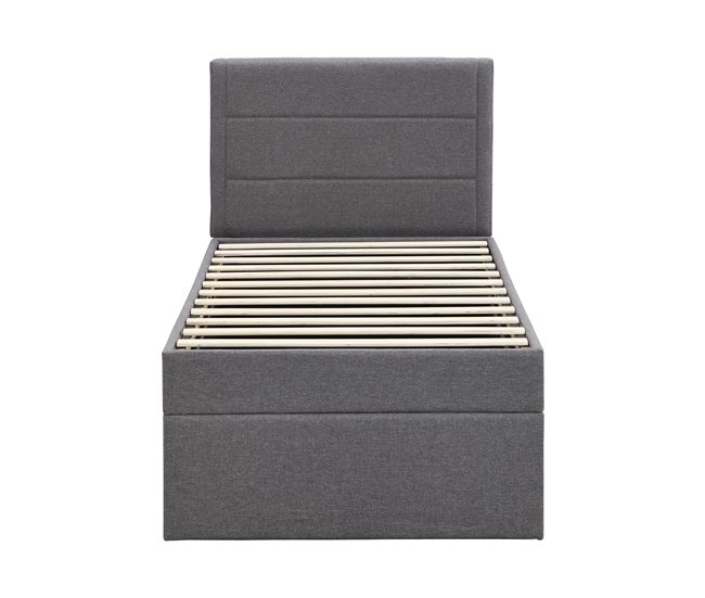 Conforama Cama contenedor con somier de láminas - 90x200 cm - tela de lino - Gris