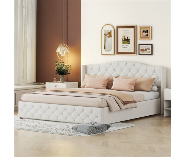 Conforama Cama Contenedor Con Somier - Tela De Lino - 180x200cm - Blanco