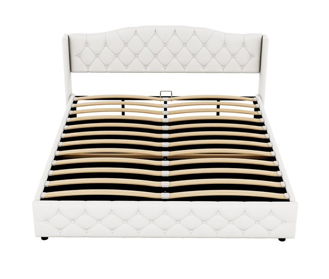 Conforama Cama contenedor con somier - tela de lino - 180x200cm - blanco