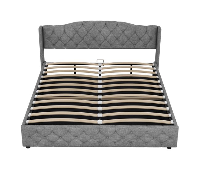 Conforama Cama contenedor con somier - tela de lino - 180x200cm - gris