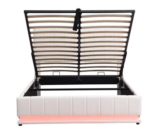 Conforama Cama Contenedor De Piel Sintética Con LED + Somier + Cabecero Ajustable - 140x200cm - Blanco