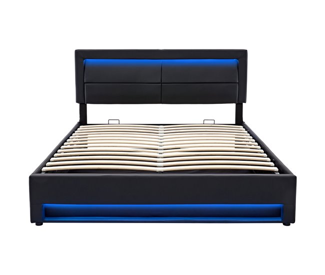 Conforama Cama contenedor de piel sintética de 160x200 cm con LED - con puertos de carga (por cable e inalámbrico) - Gris