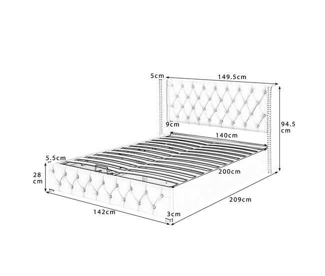 Conforama Cama Contenedor De Terciopelo Con Somier De Láminas 140x200 Cm - Beige
