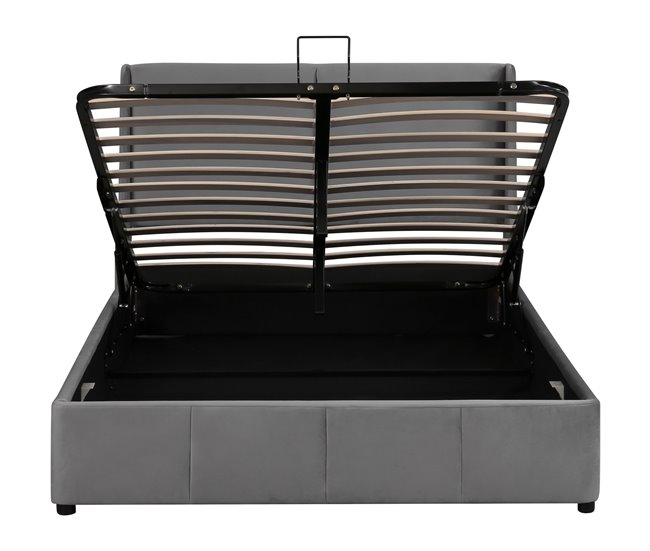 Conforama Cama contenedor tapizada 140x200cm en terciopelo - cama contenedor con somier de láminas - Gris
