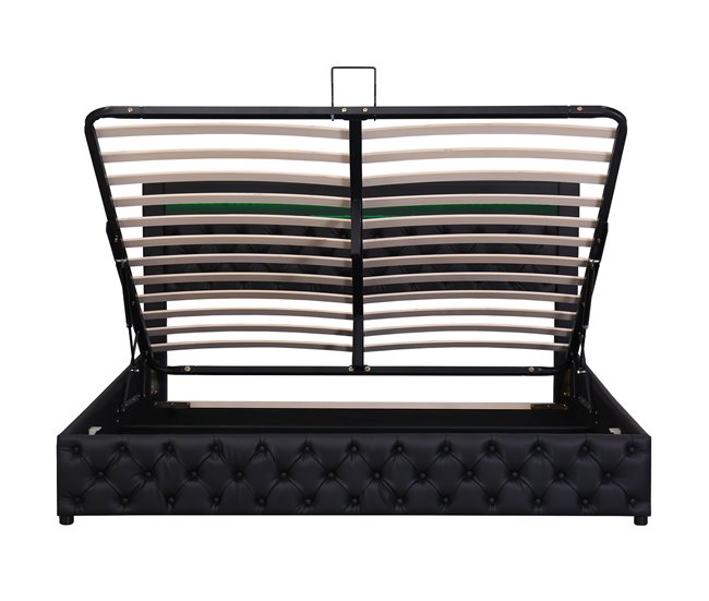 Conforama Cama contenedor tapizada de piel sintética con LED - 180x200 cm - con somier - Negro