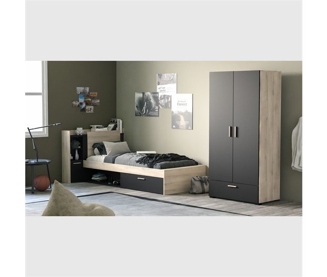 Conforama Cama De 90x190/200 Cm Con 1 Cajón Y 1 Estante - L124 5 Cm