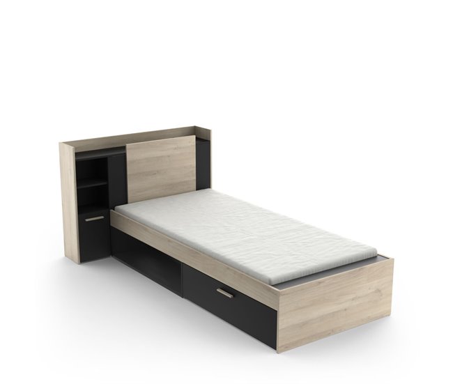 Conforama Cama De 90x190/200 Cm Con 1 Cajón Y 1 Estante - L124 5 Cm