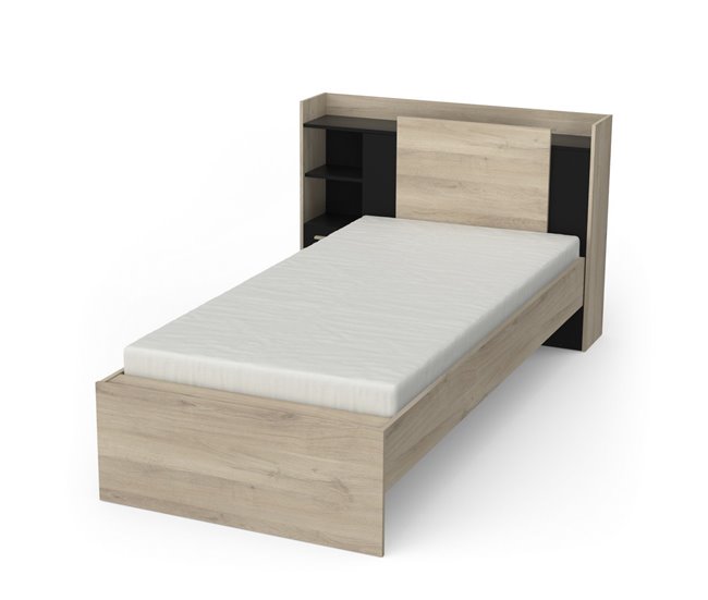 Conforama Cama De 90x190/200 Cm Con 1 Cajón Y 1 Estante - L124 5 Cm
