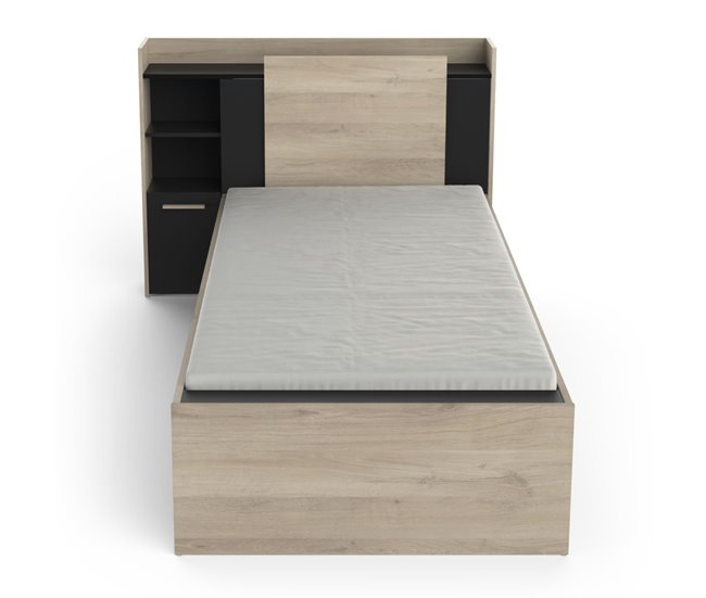 Conforama Cama de 90x190/200 cm con 1 cajón y 1 estante - L124 5 cm