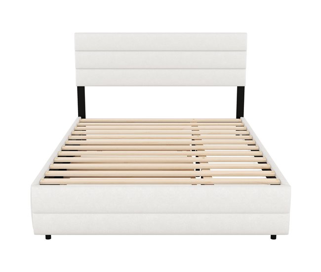 Conforama Cama de adulto 140x200 cm en tejido de lino - con cama nido 90x190 cm y 2 cajones - cabecero regulable - Blanco