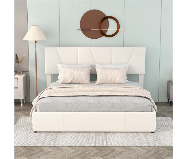 Conforama Cama De Adulto Tapizada 160x200cm En Terciopelo - Con 4 Cajones Y Cabecero Regulable - Beige