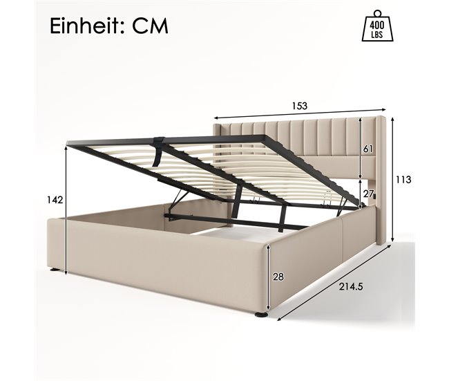 Conforama Cama De Matrimonio De Lino 140x200cm Con Almacenaje Sin Colchón Beige