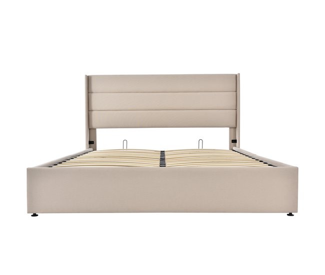 Conforama Cama De Matrimonio De Lino 140x200cm Con Almacenaje Sin Colchón Beige