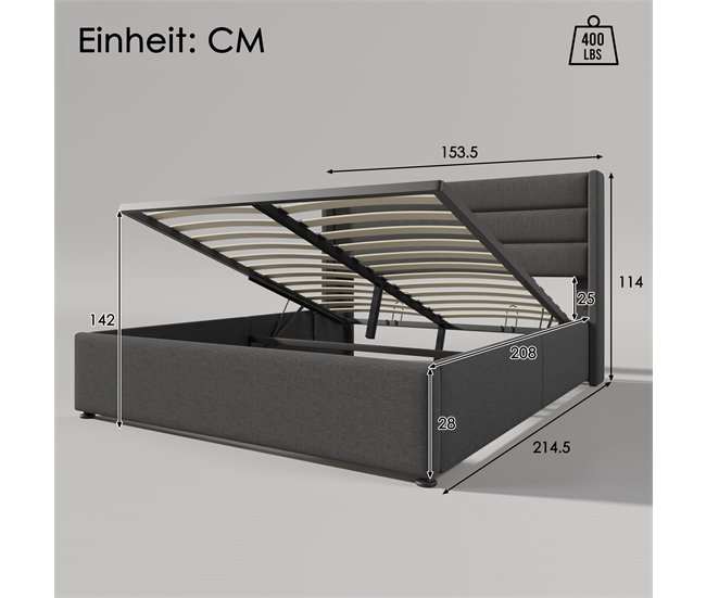 Conforama Cama De Matrimonio De Lino 140x200cm Con Almacenaje Incluye Colchón Gris