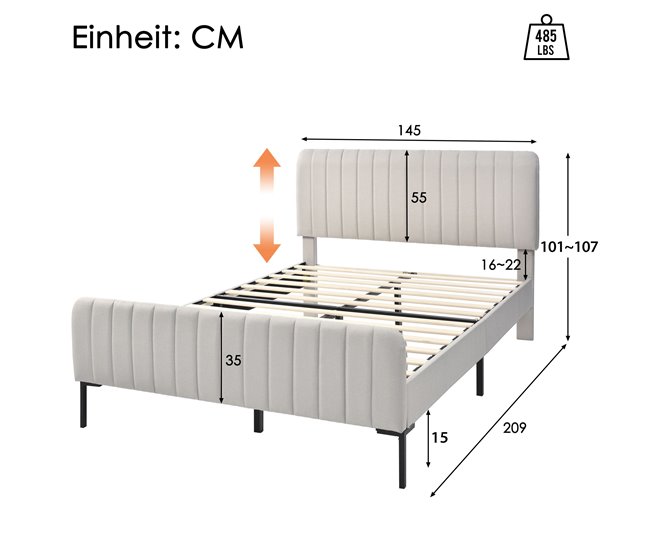 Conforama Cama De Matrimonio De Lino 140x200cm Con Cabecera De Altura Ajustable Incluye Colchón Beige+gris