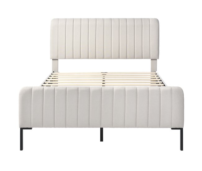 Conforama Cama De Matrimonio De Lino 140x200cm Con Cabecera De Altura Ajustable Sin Colchón Beige+gris
