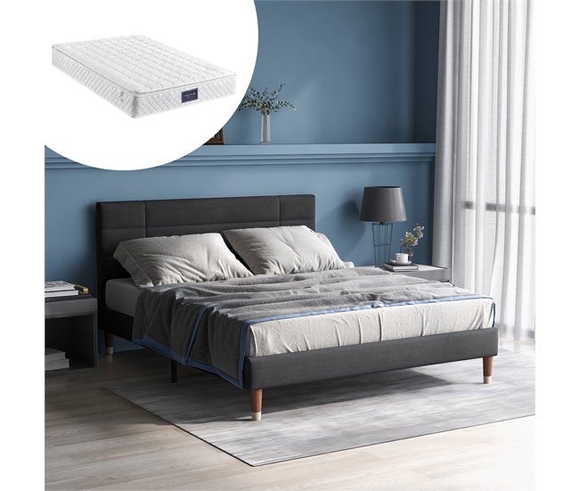 Conforama Cama De Matrimonio De Lino 140x200cm Incluye Colchón Gris