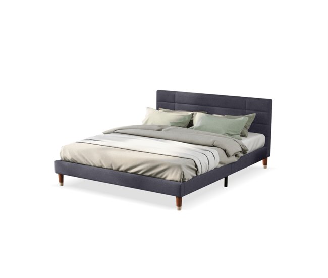 Conforama Cama de matrimonio de lino 140x200cm incluye colchón gris