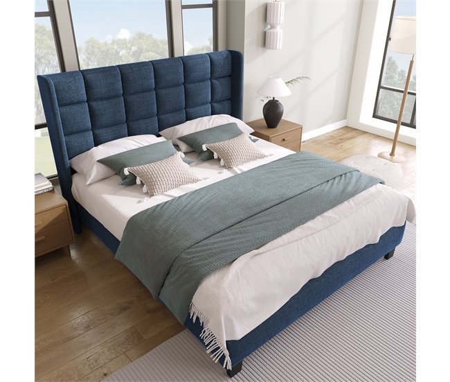 Conforama Cama De Matrimonio De Lino 140x200cm Sin Colchón Azul