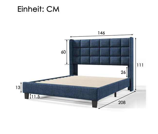 Conforama Cama De Matrimonio De Lino 140x200cm Sin Colchón Azul