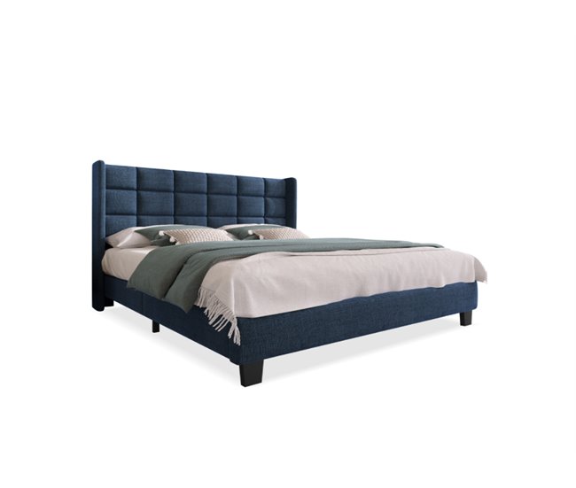Conforama Cama de matrimonio de lino 140x200cm sin colchón azul