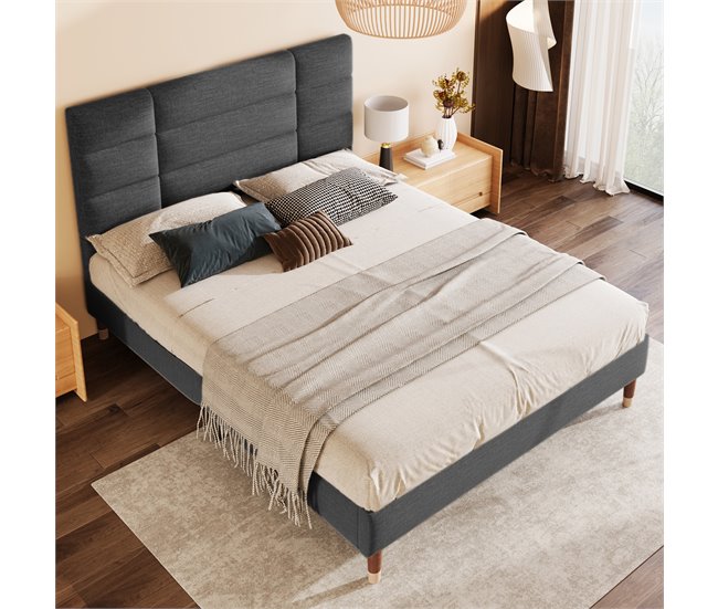 Conforama Cama De Matrimonio De Lino 140x200cm Sin Colchón Gris