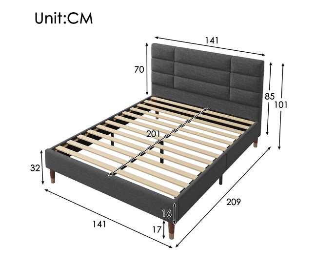Conforama Cama De Matrimonio De Lino 140x200cm Sin Colchón Gris