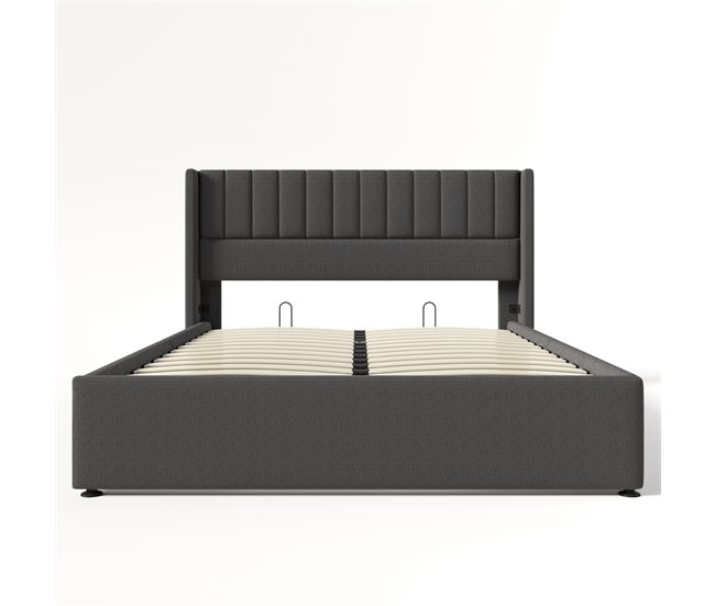 Conforama Cama De Matrimonio De Lino 160x200cm Con Almacenaje Incluye Colchón Gris
