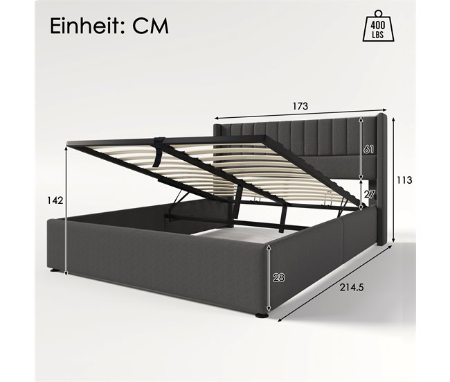 Conforama Cama De Matrimonio De Lino 160x200cm Con Almacenaje Sin Colchón Gris