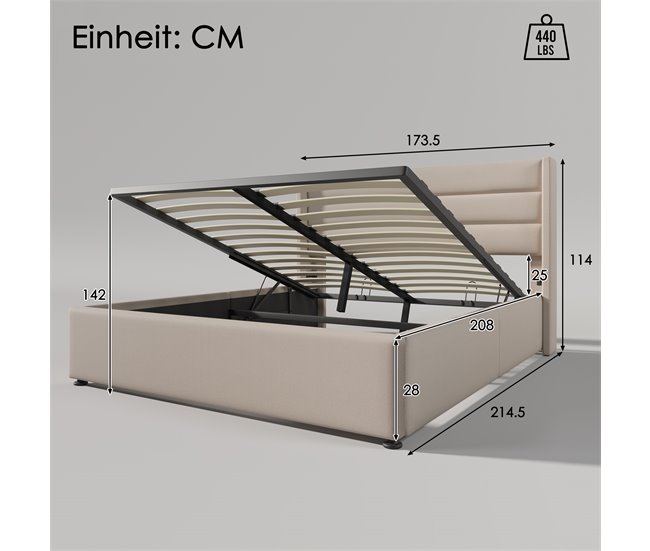 Conforama Cama De Matrimonio De Lino 160x200cm Con Almacenaje Sin Colchón Beige
