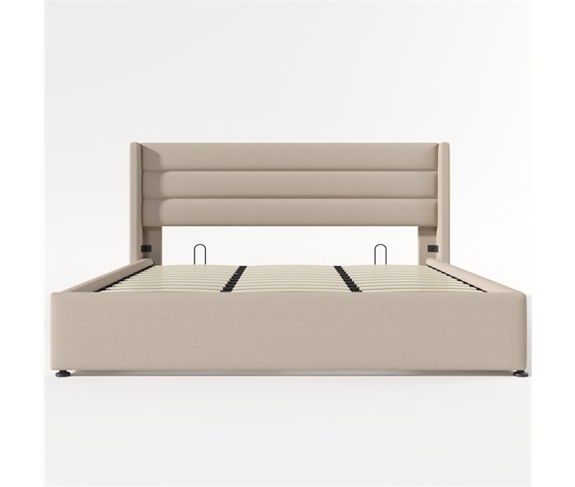 Conforama Cama De Matrimonio De Lino 180x200cm Con Almacenaje Sin Colchón Beige