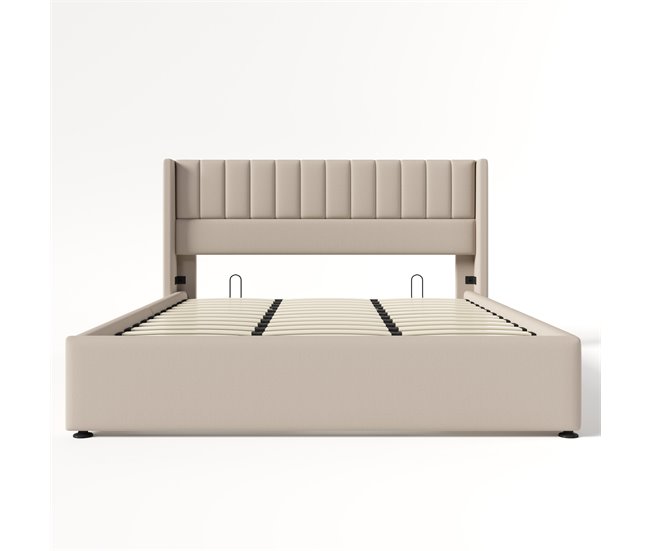 Conforama Cama De Matrimonio De Lino 180x200cm Con Almacenaje Sin Colchón Beige
