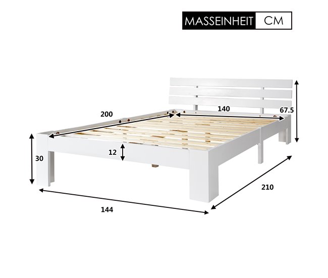 Conforama Cama De Matrimonio De Madera De Pino 140x200cm Blanco