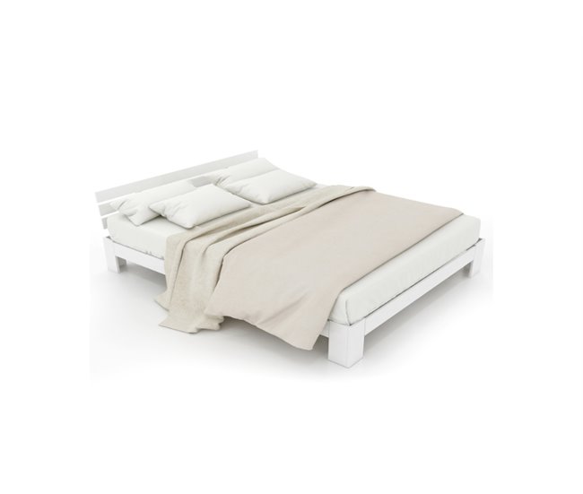 Conforama Cama de matrimonio de madera de pino 140x200cm blanco