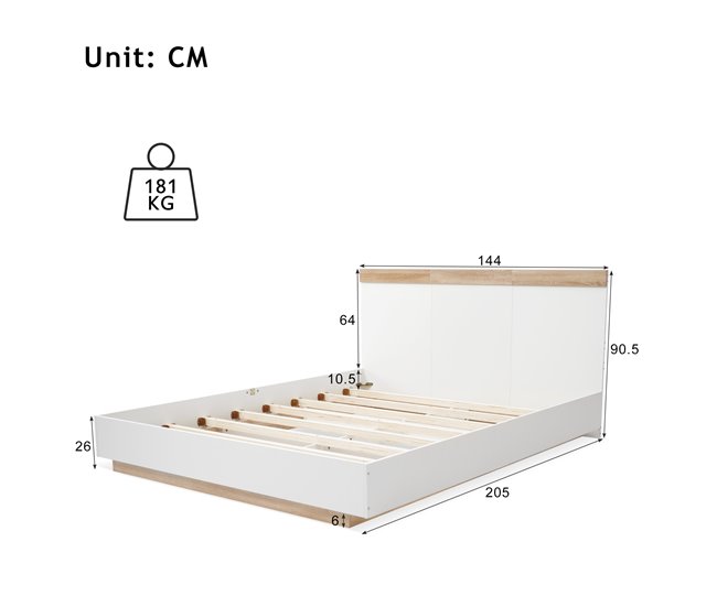 Conforama Cama De Matrimonio De Madera Maciza 140x200cm Sin Colchón Blanco+color Madera