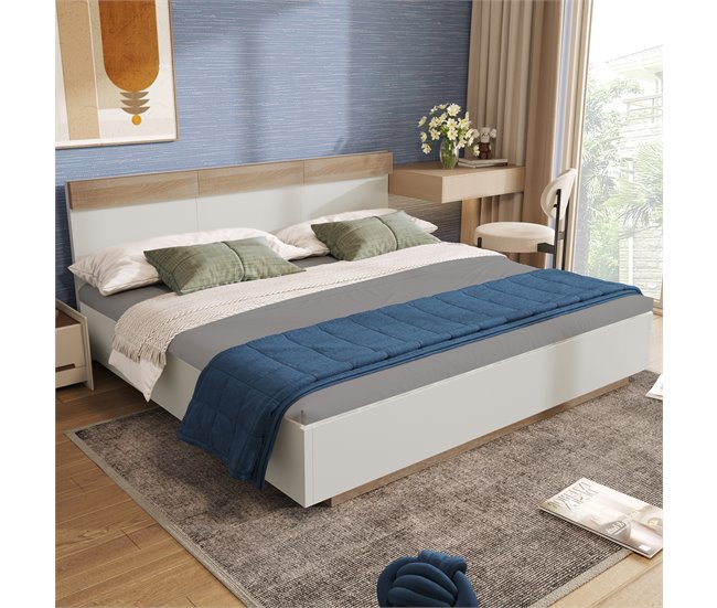 Conforama Cama De Matrimonio De Madera Maciza 160x200cm Sin Colchón Blanco+color Madera