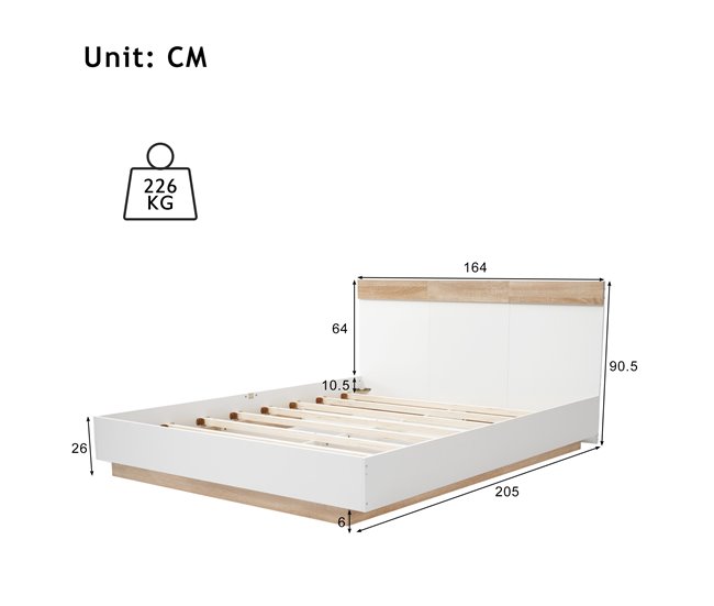 Conforama Cama De Matrimonio De Madera Maciza 160x200cm Sin Colchón Blanco+color Madera