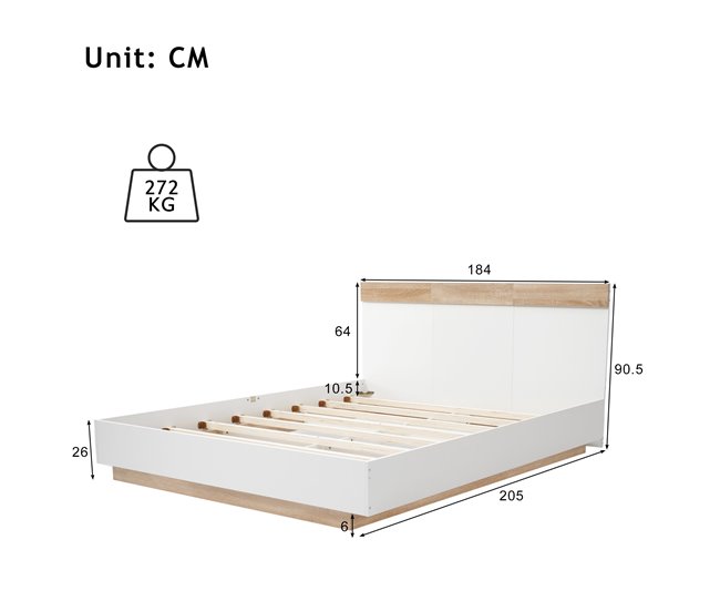 Conforama Cama De Matrimonio De Madera Maciza 180x200cm Sin Colchón Blanco+color Madera