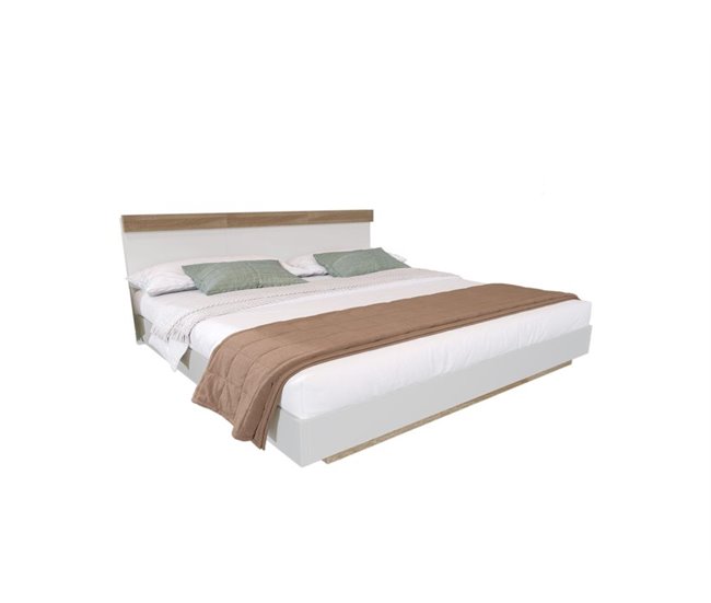 Conforama Cama de matrimonio de madera maciza 180x200cm sin colchón blanco+color madera